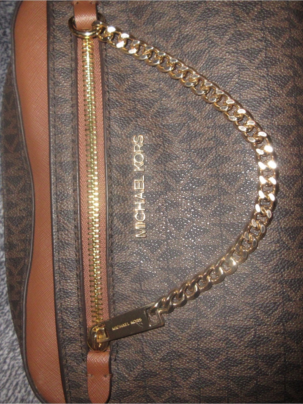 Michael Kors Brown and Gold MK Logo Shoulder Bag with Chain Strap